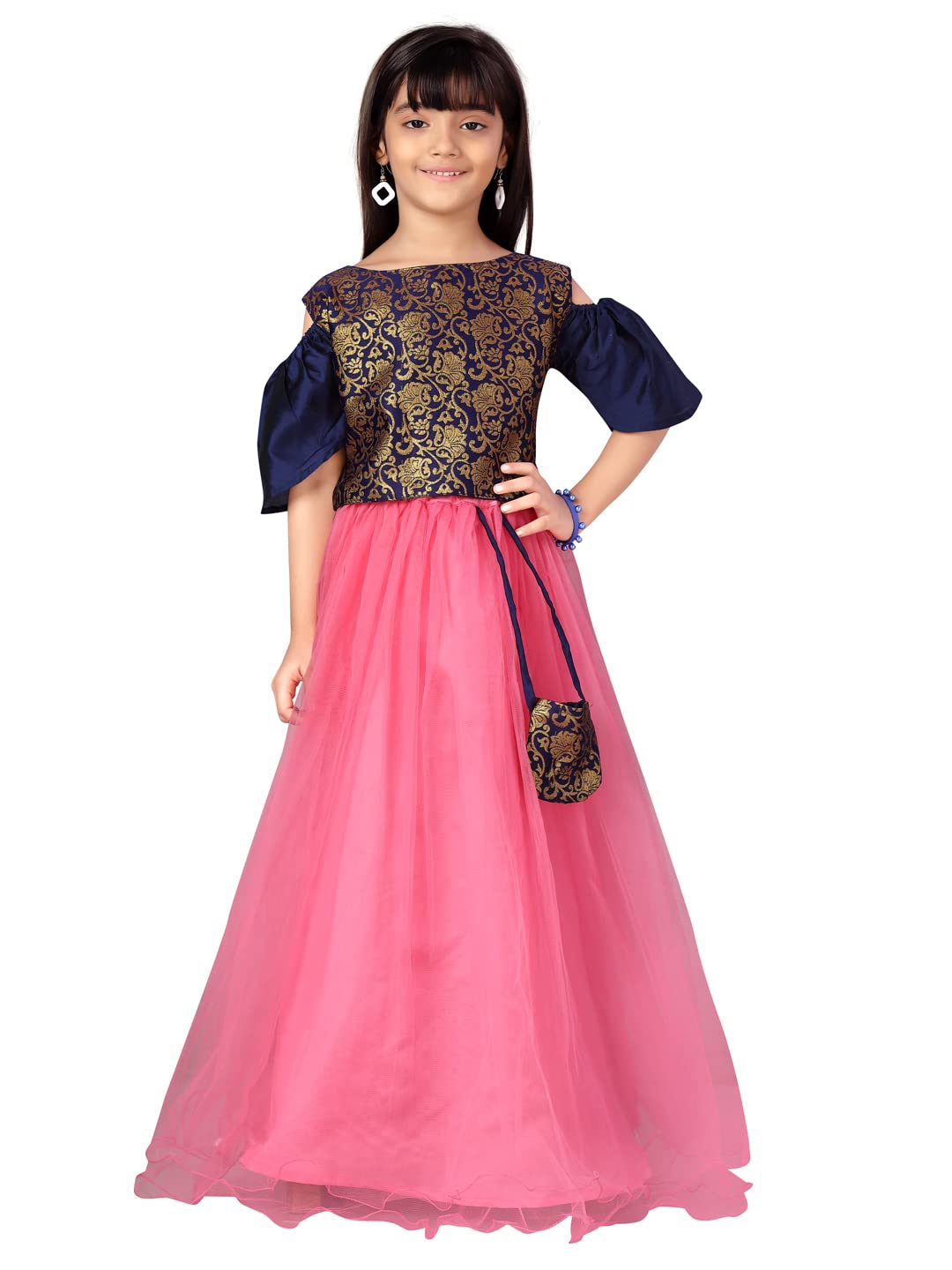 Aarika Girls Navy Blue-Pink Color Silk/Net Lehenga Choli Set (LCH-A-22166-PINK-26)