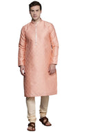 Manyavar Jacquard Print Knee Long Full Sleeves Kurta And Pyjama Set For Men - (Gajari, Large)