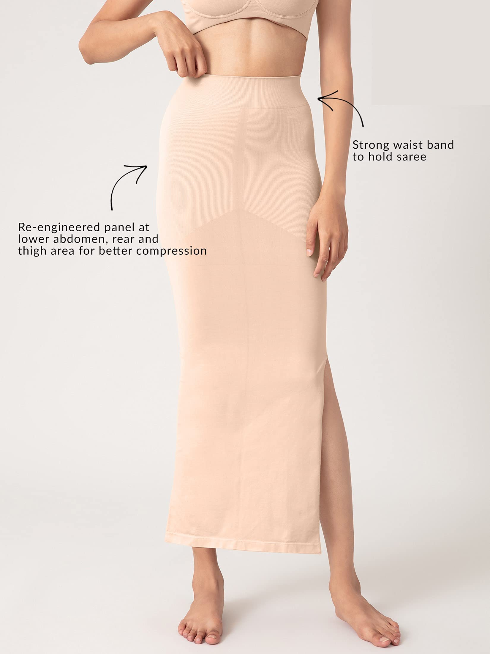 NYKD Seamless Spandex Saree Shapewear for Women PetticoatPeticote Saree Shapewear, NYSH01, Nude(Cameo Rose), L, 1N