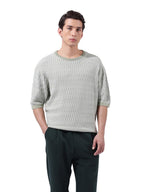 The Indian Garage Co Mens Oversized Textured Flatknit Half Sleeves Crew Neck Sweater