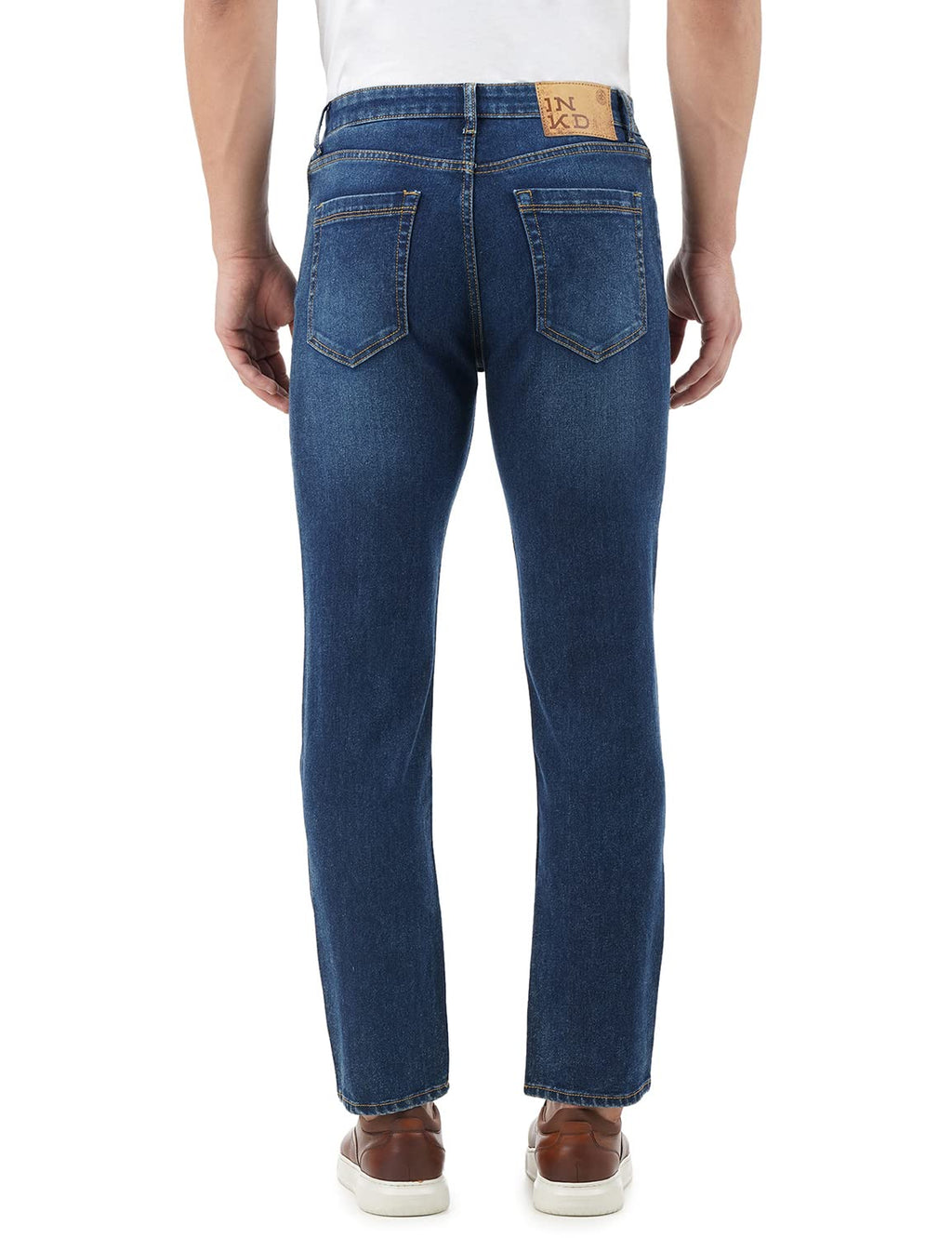 Inkd MenS Regular Fit Jeans - Mid-Rise | Cotton Blend | Contrast Stitch| Stretchable Fabric | Classic 5 Pocket Styling (Indigo