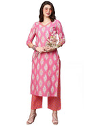 ANNI DESIGNER Womens Cotton Blend Traditional Straight Printed Kurta and Pant Set (Natak Pink_M_Pink_Medium)