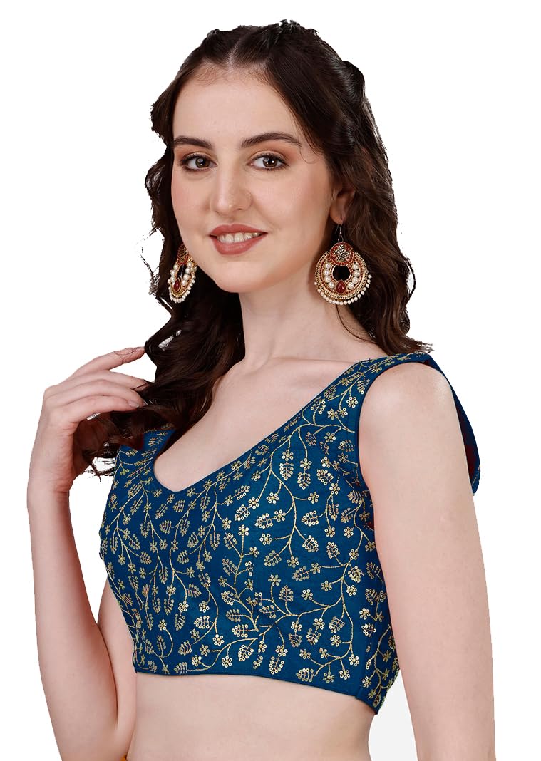 Pujia Mills Womens Sleeveless Blouse for Women morpeach Sleeveless Blouse Readymade Embroidery Work Blouse Sleeveless Saree Blo