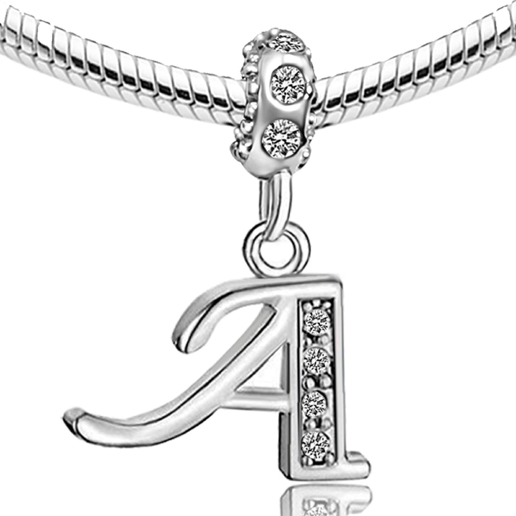 JMQJewelry Graduation 2024 Initial Letter A Fits Pandora Bracelets Birthstone White Dangle Alphabet Charms for Bracelets Women M