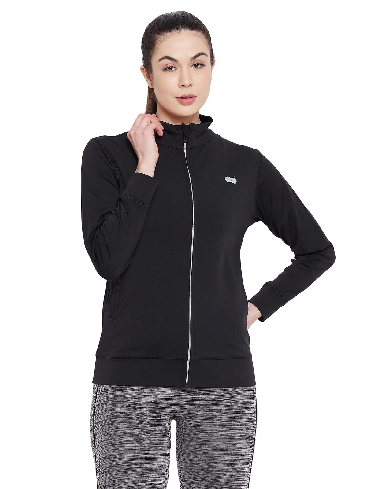 Clovia Standard Length Womens Activewear Front Zipper Jacket (At0131P13_Black_Xxl)