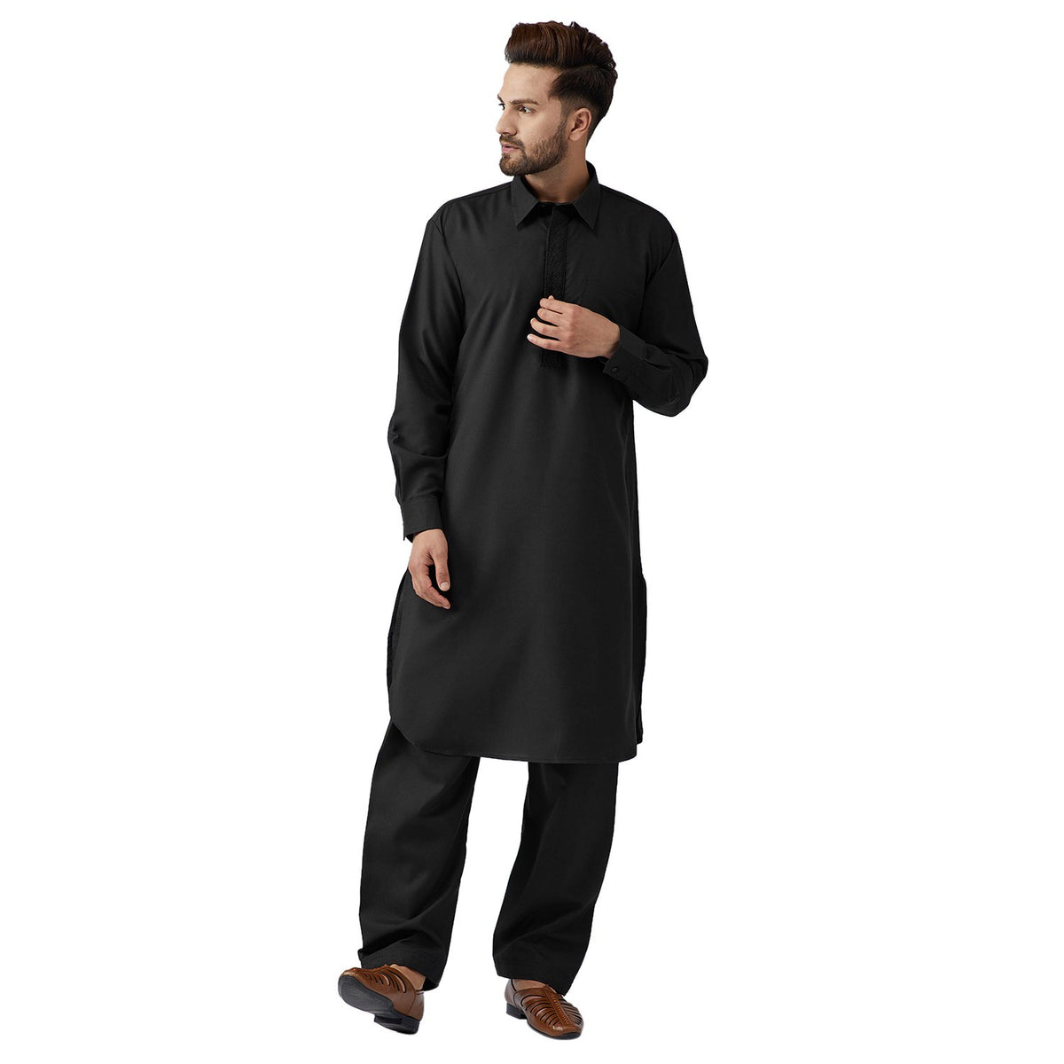 SOJANYA (Since 1958 Mens Black Cotton Kurta Pathani Set Size XXL