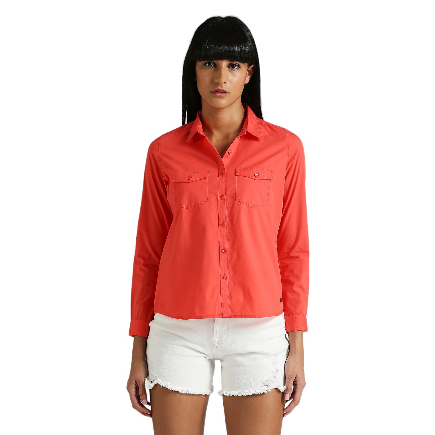 Pepe Jeans WomenS Solid Regular Fit Shirt (Pl304991_Crispy Red