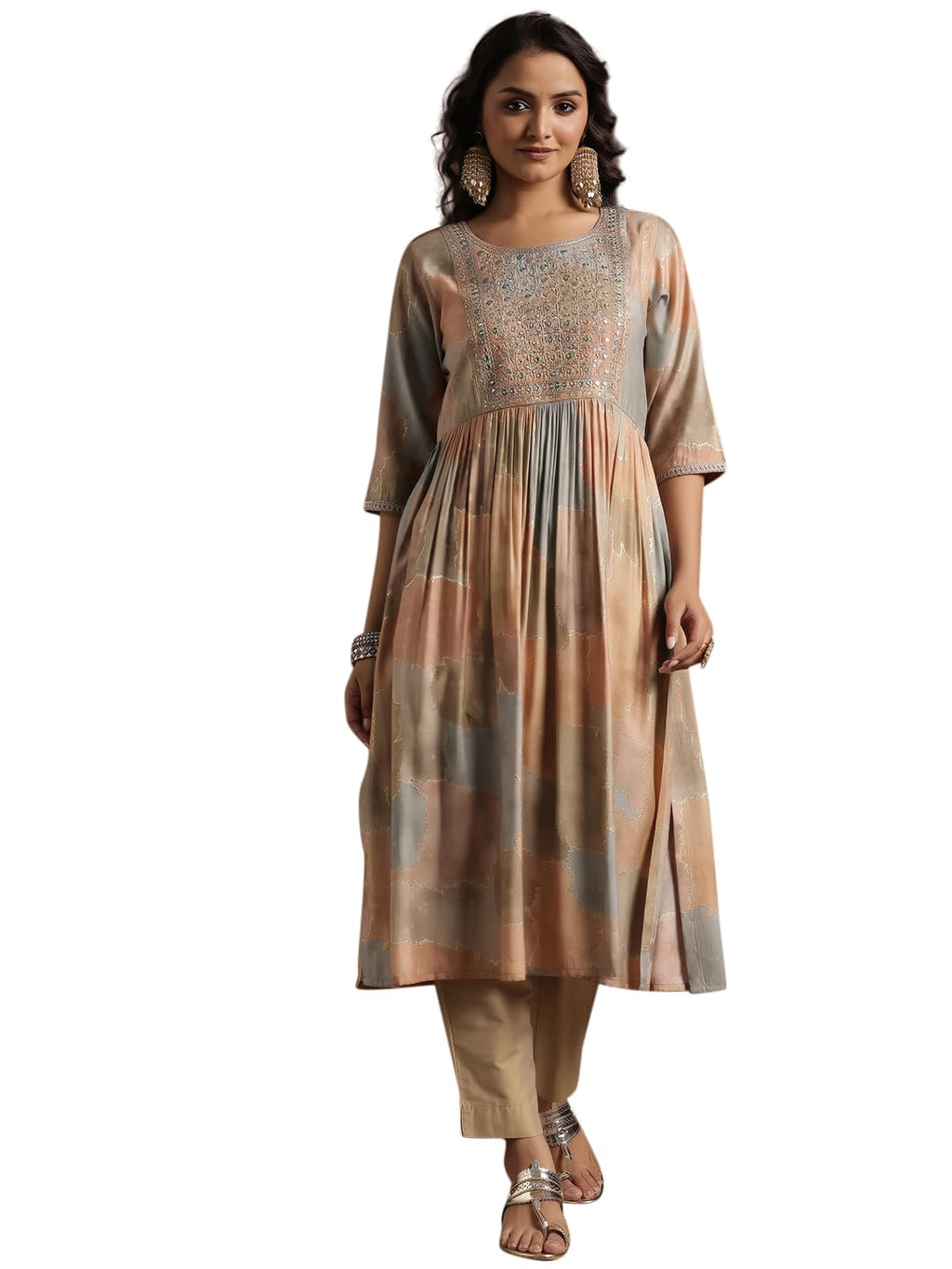 Libas WomenS Silk A-Line Kurta (29226_Beige