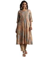 Libas WomenS Silk A-Line Kurta (29226_Beige