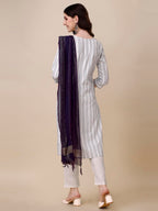 Fashion Basket Women Cotton Printed Kurta And Pant Set With Dupatta (Large, White)