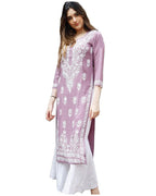ANNI DESIGNER Womens Cotton Blend Straight Chikankari Embroidered Kurta (Victoria Purple_S_Purple_Small)