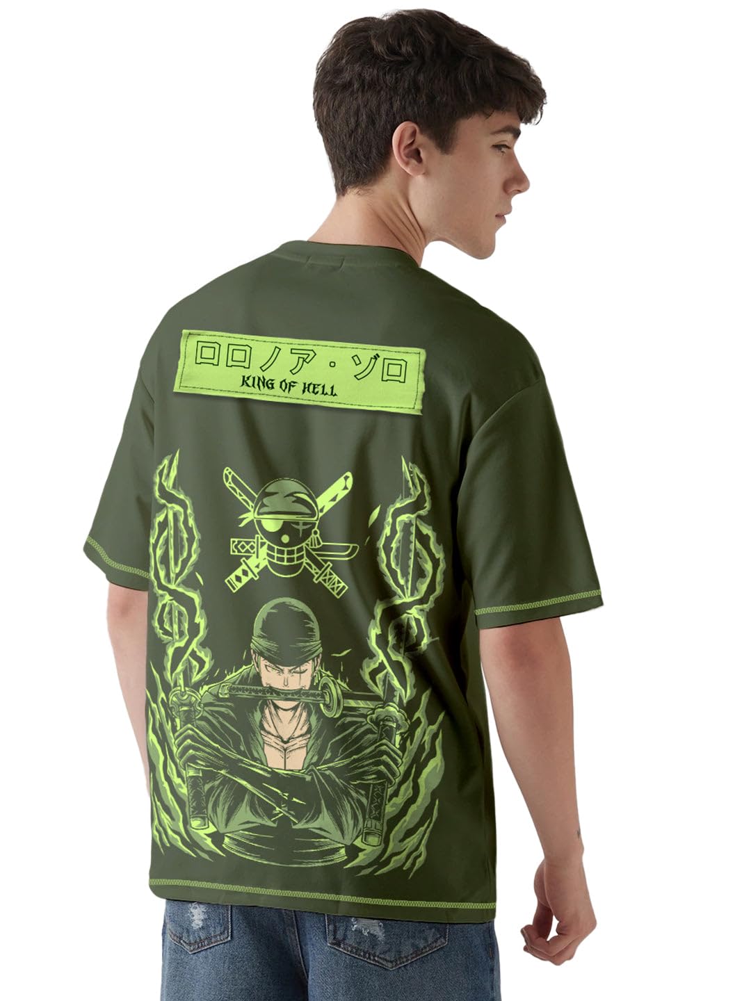 Crazymonk Zoro X King Of Hell Oversized TShirt  Olive Green  Xxl 2