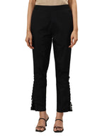 Libas Womens Self Design Cotton Trousers For Women Black