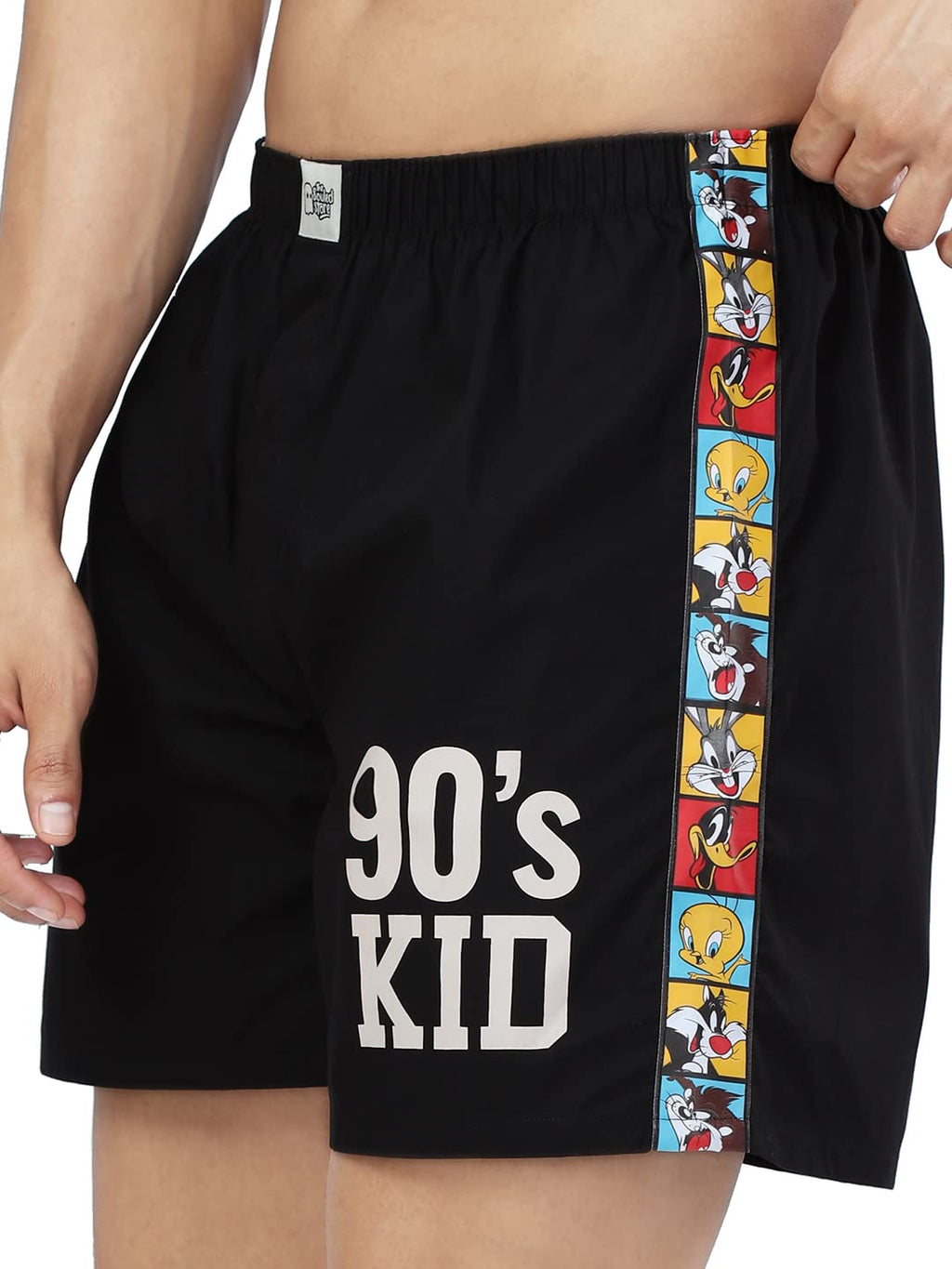 The Souled Store|Men & Boys Official Looney Tunes 90s Kid Black Color| Printed 100% Cotton|Poplin Short Boxer