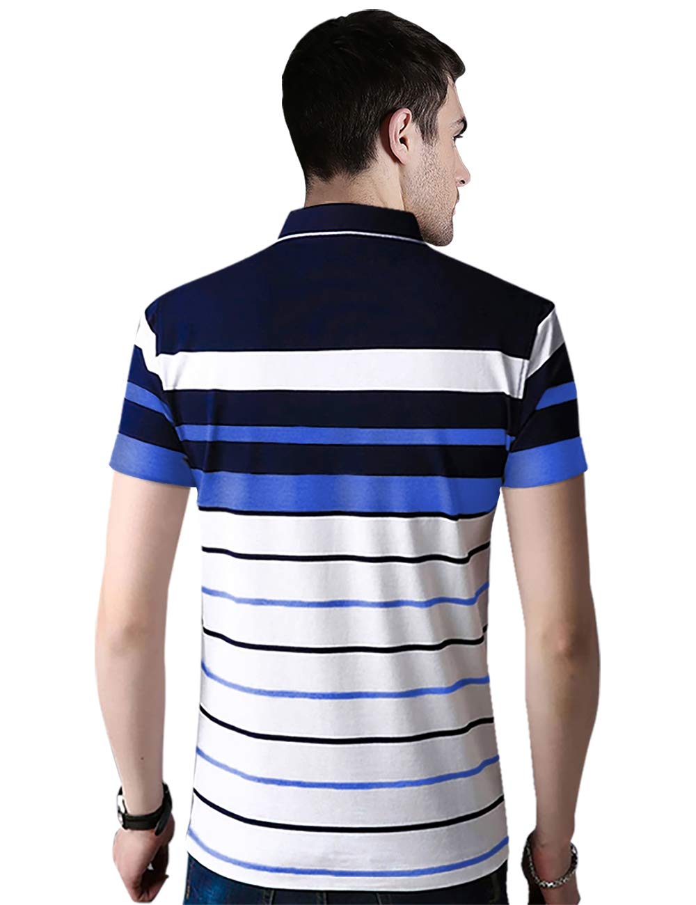Eyebogler Mens Cotton Blend Casual Polo Neck Half Sleeve Regular Fit Striped Printed Tshirt,Men Best Tshirt, Polo Styles