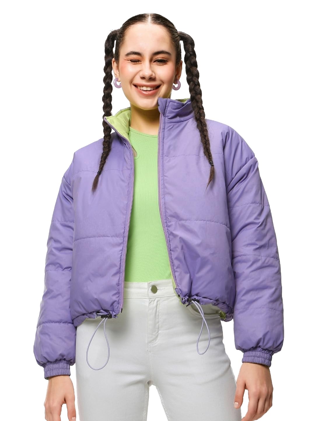 Bewakoof WomenS Solid Super Loose Fit Plus Size Jacket_603950_Lavender_5Xl