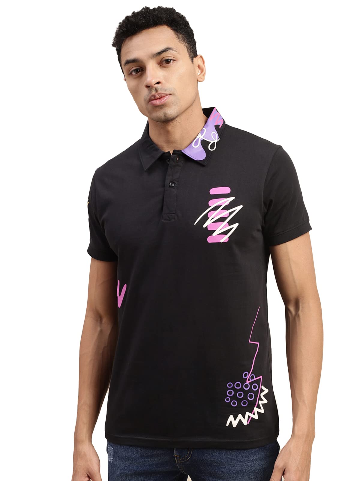 Veirdo Men's Cotton Abstract Graphic Printed Regular Fit Polo T-Shirt