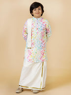 A.T.U.N. (ALL THINGS UBER NICE) Boys Cube Printed Kurta with Elasticated Mundu with Underneath Shorts Set
