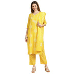 Anubhutee Yellow Women'S Pure Cotton Straight Printed Kurta Trousers With Dupatta