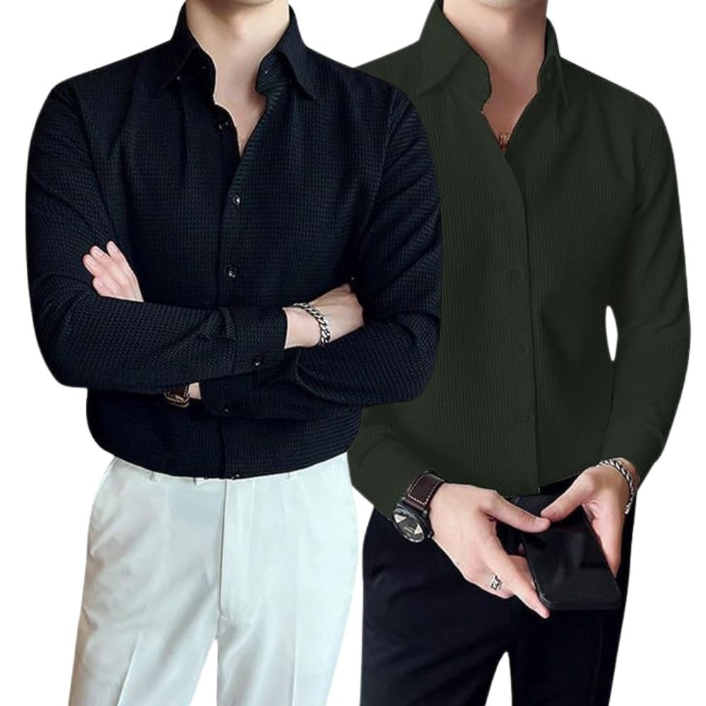 Greciilooks MenS Formal Button Down Shirt  Slim Fit Office Wear ShirtS For Men | Textured Long Sleeve Cotton Blend | Business 