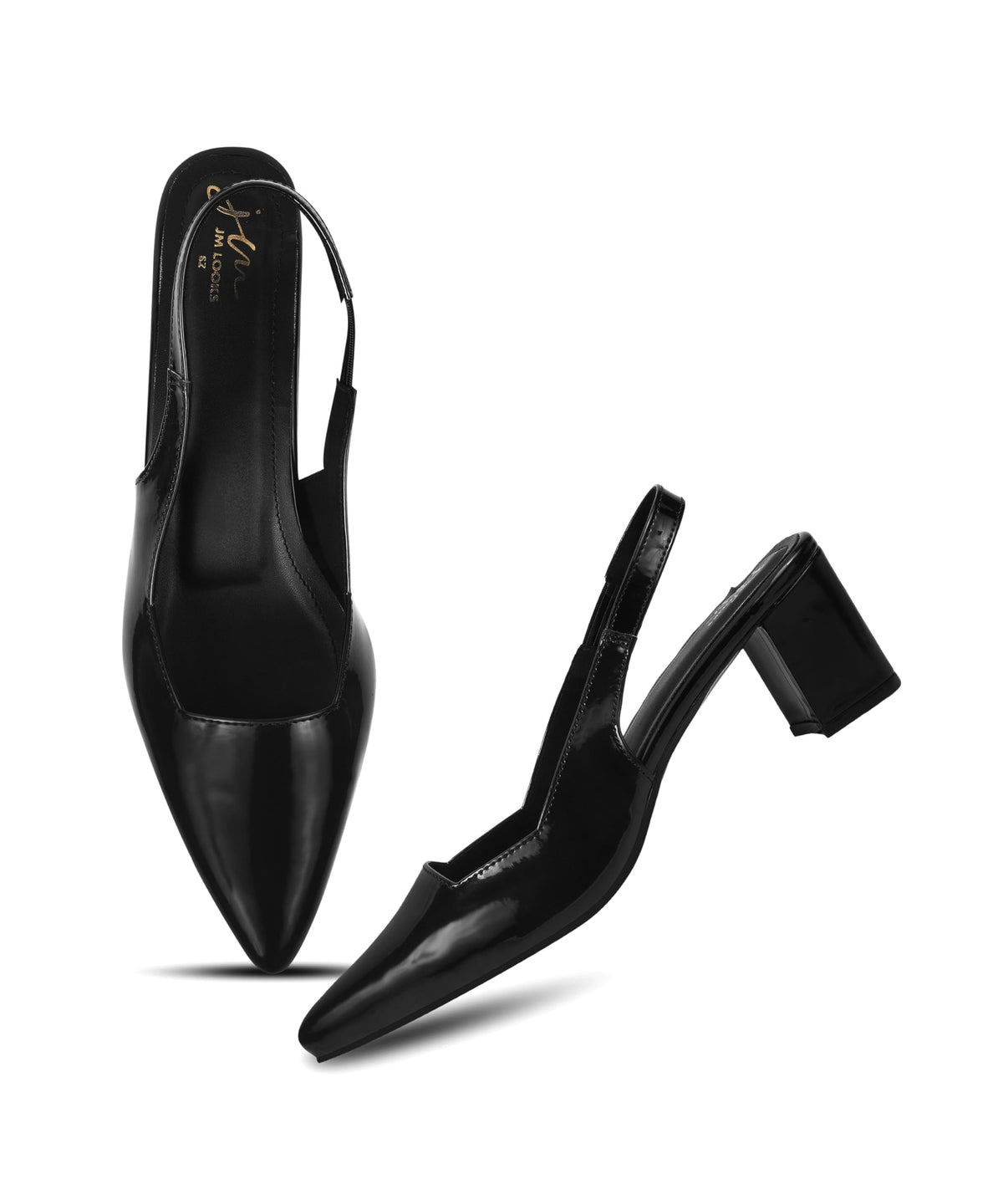 JM LOOKS Womens Block Heel Slingback Pumps | Pointed Toe SlipOn Dress Sandals  Black 7