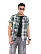 The Indian Garage Co Mens Slim Fit Checkered Cutaway Collar Half Sleeves Shirt