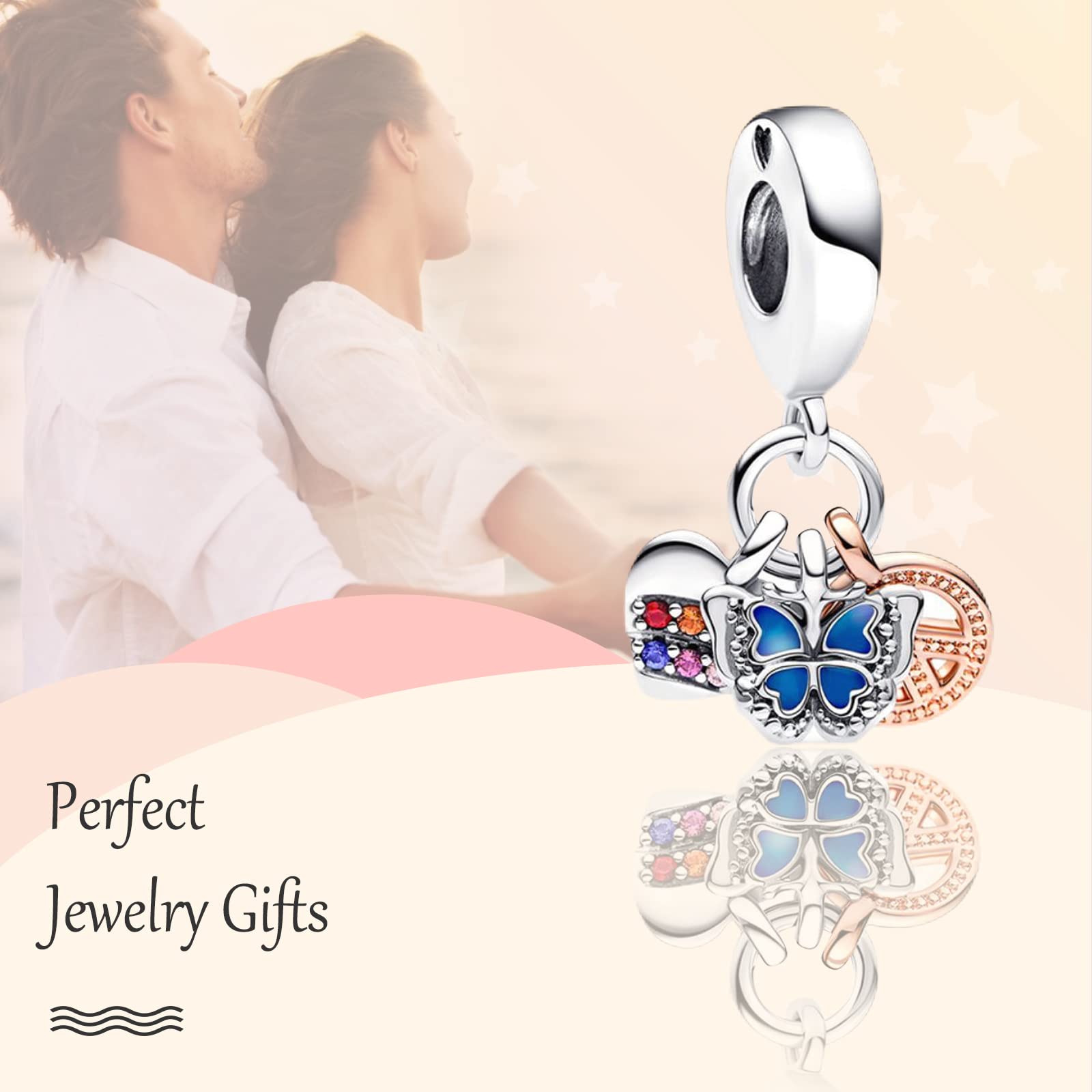 Annmors 925 Sterling Silver Charms fit Bracelets Necklaces Blue Butterfly Dangle Beads with 5A Cubic Zirconia Christmas Valentin