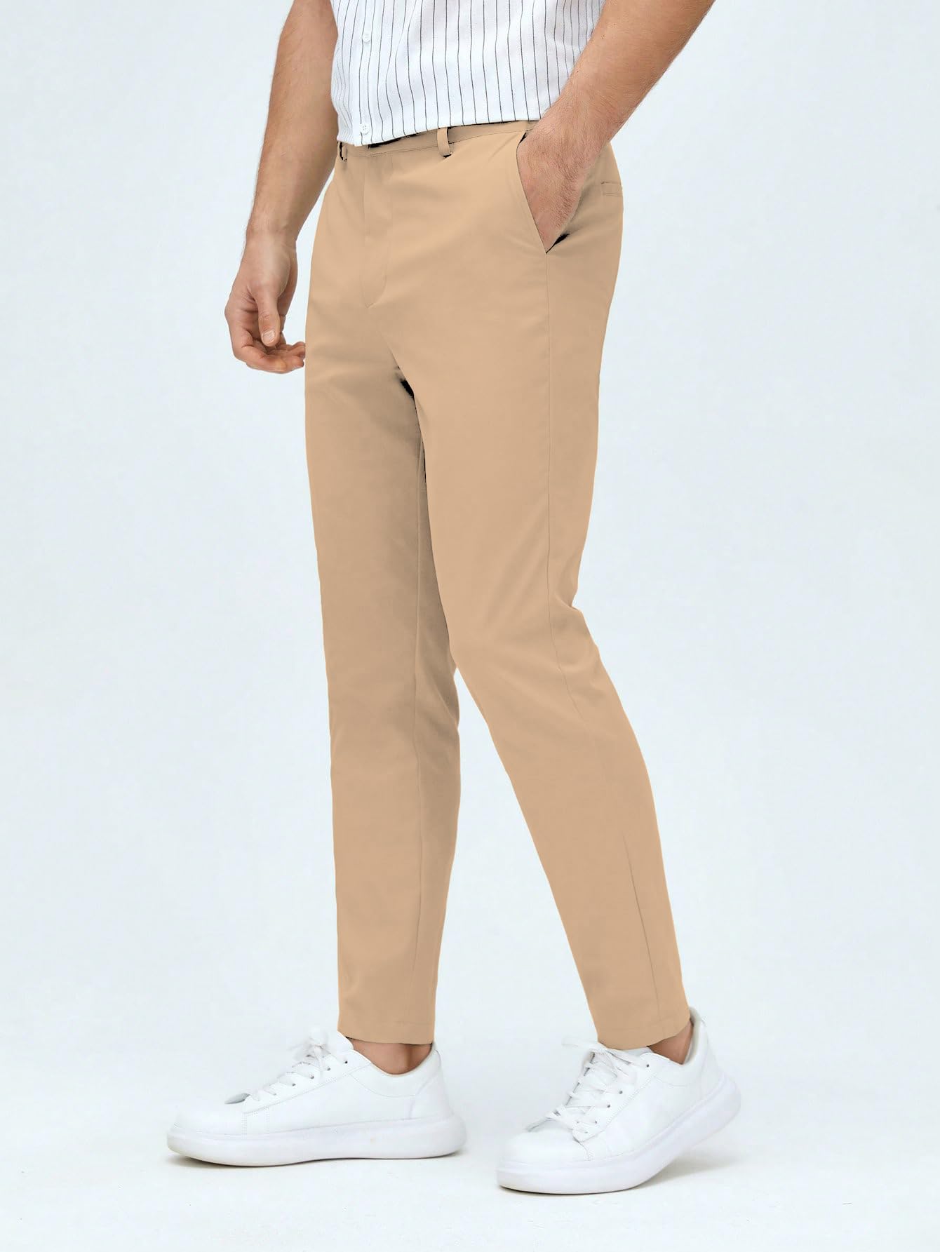 AVANOVA Mens Classic Dress Pants with Side Pockets | Solid Skin Tapered Suit Trousers, Business Formal Office Wear Regular Fit P
