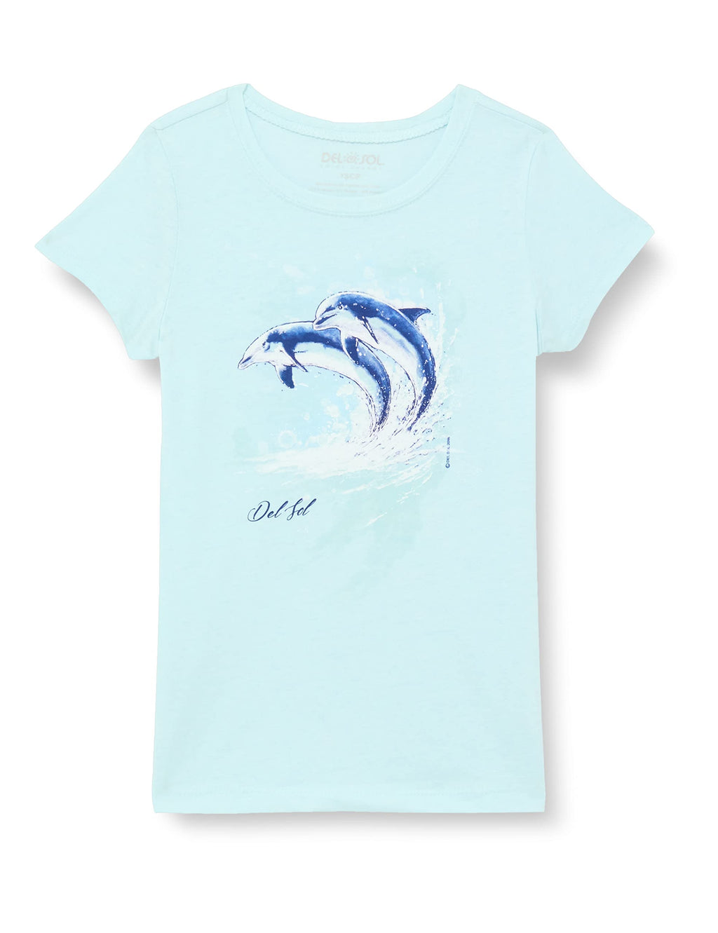 Girls Crew Tee - Watercolor Dolphins - Ice Blue by DelSol for Women - 1 Pc T-Shirt (YS)