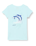 Girls Crew Tee - Watercolor Dolphins - Ice Blue by DelSol for Women - 1 Pc T-Shirt (YS)