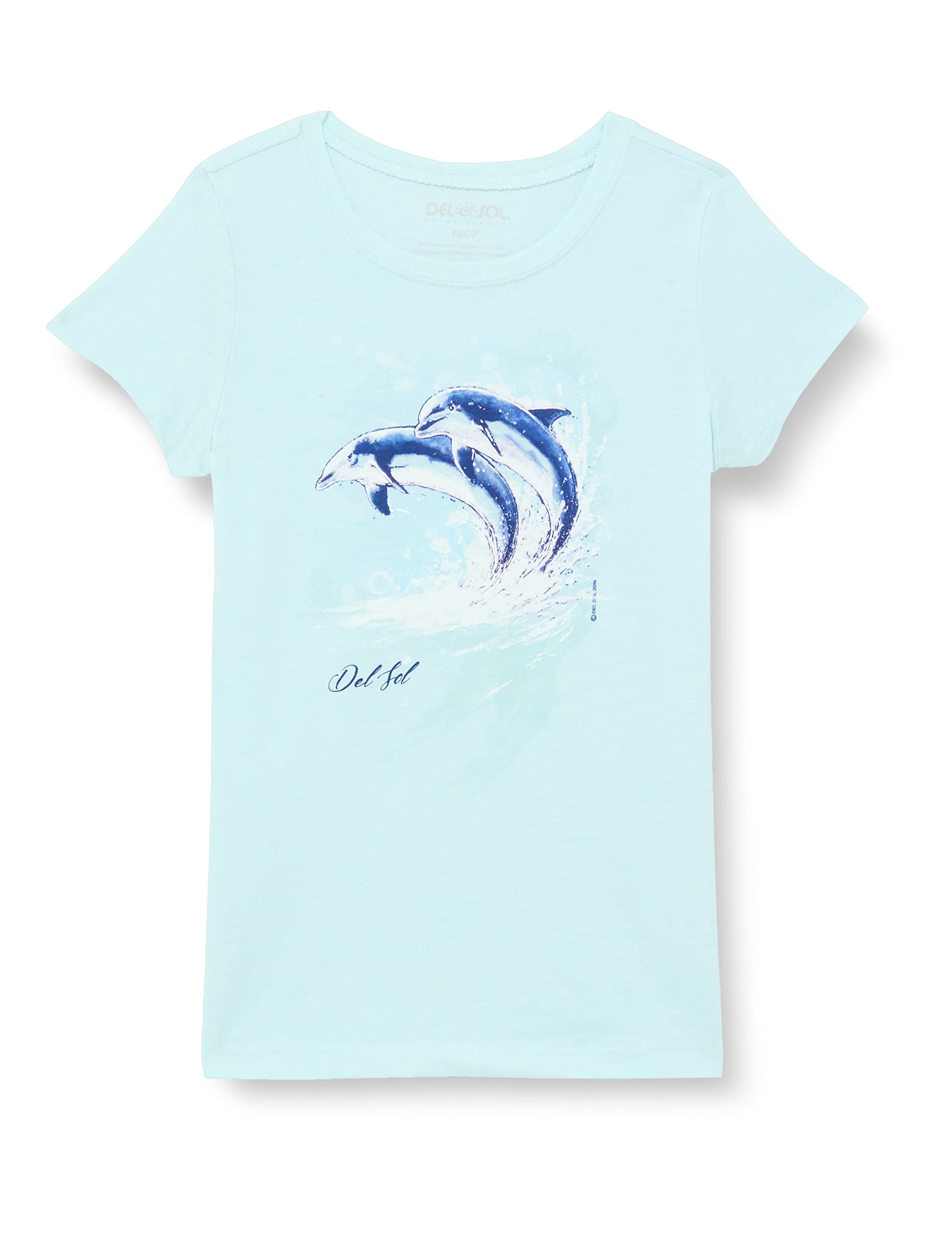 Girls Crew Tee - Watercolor Dolphins - Ice Blue by DelSol for Women - 1 Pc T-Shirt (YS)