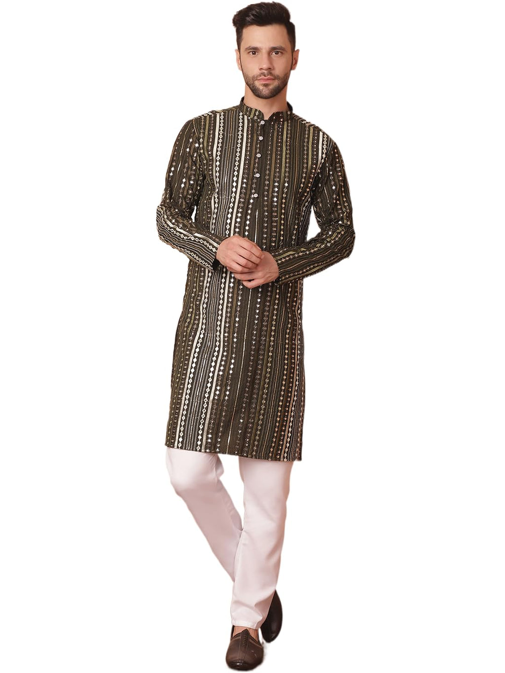 Jompers Mens Mirror Work Kurta Pyjama Set