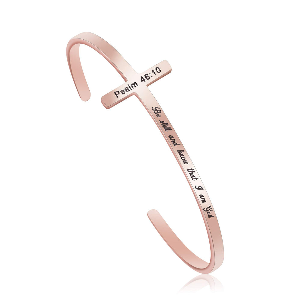 Be Still And Know That I Am God Psalm 46:10 Religious Gifts for Women Stainless Steel Bible Verse Rose Gold Cross Bracelet Birth