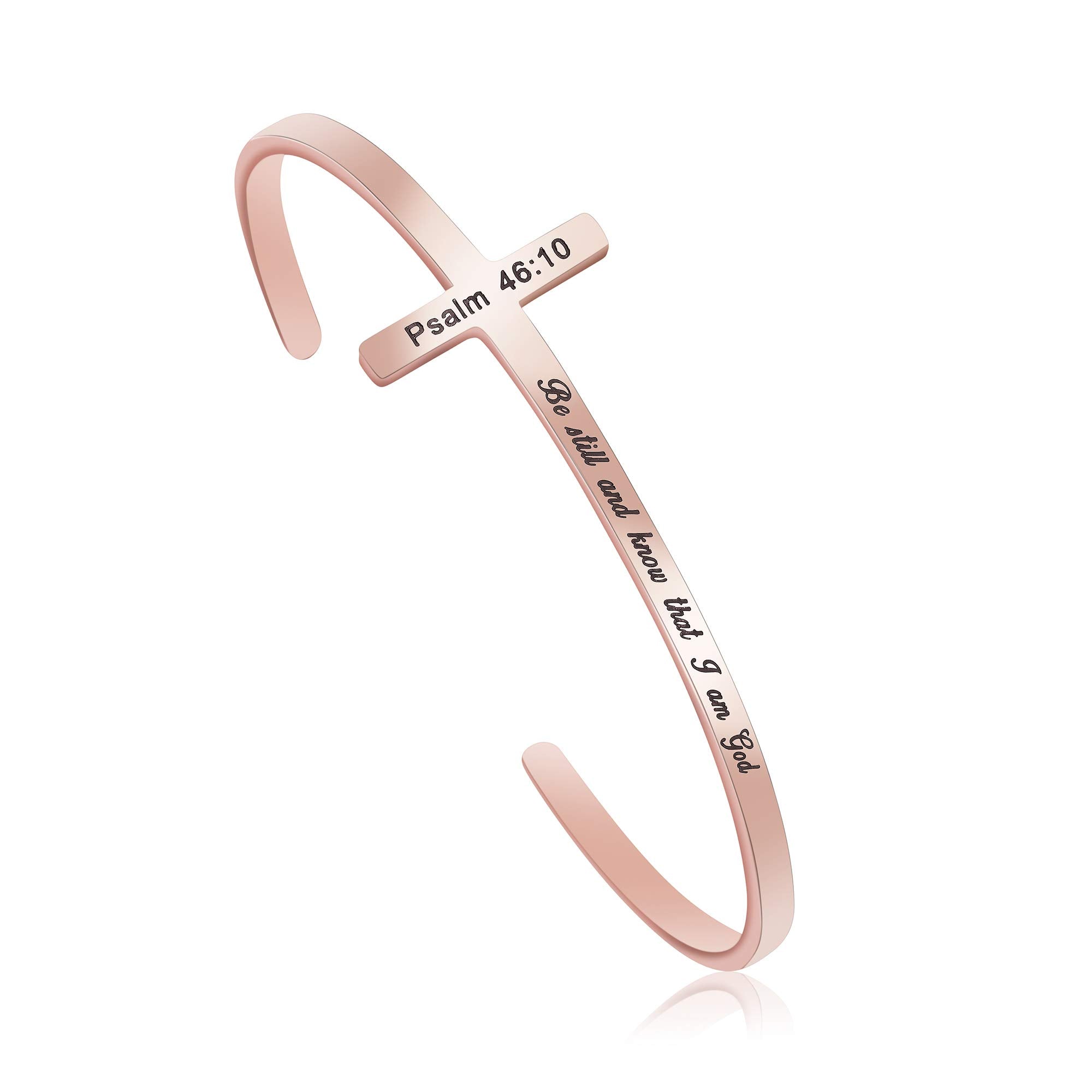 Be Still And Know That I Am God Psalm 46:10 Religious Gifts for Women Stainless Steel Bible Verse Rose Gold Cross Bracelet Birth
