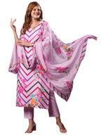 ANNI DESIGNER Women 's Casual Rayon Blend Kurta Pants with Dupatta, Pink, Medium