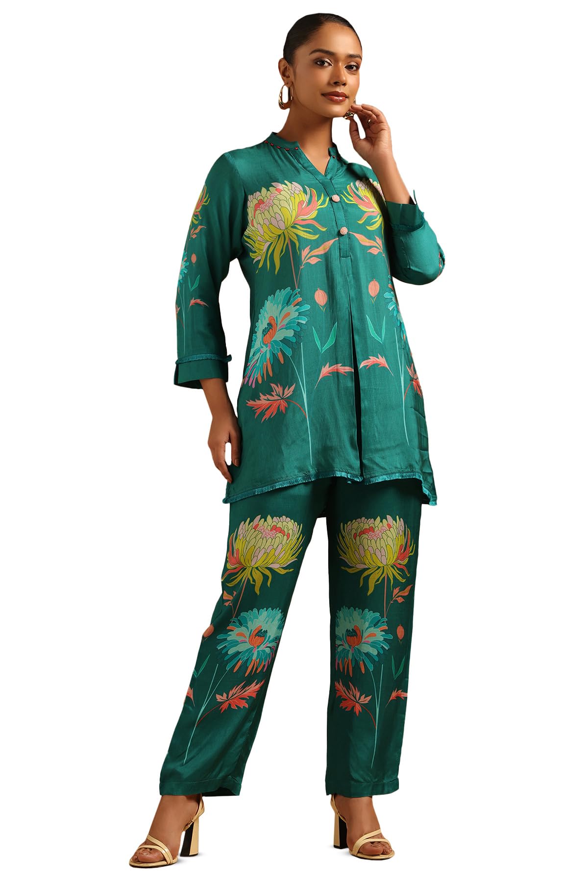 Soch Women Muslin Botanical Kurta Set with Hand Embroidery and Bead Details