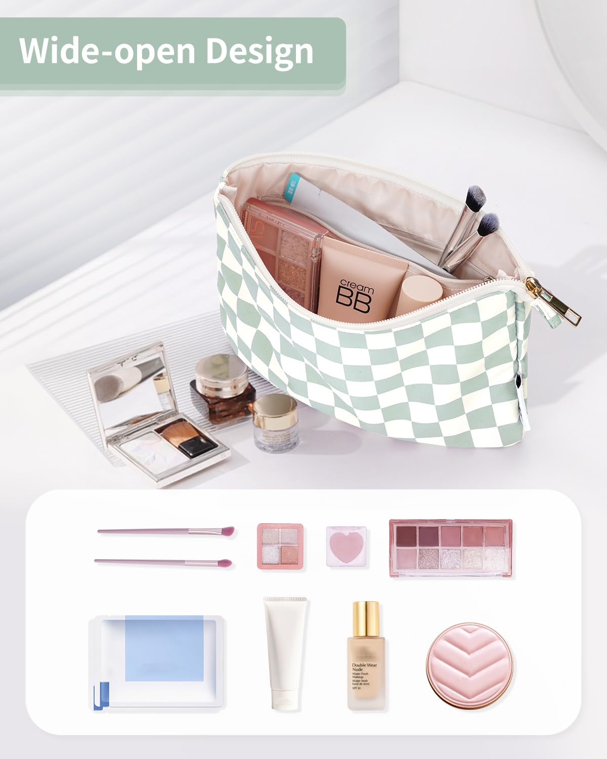 Narwey Small Makeup Bag for Purse Travel Makeup Pouch Cosmetic Bag Zipper Pouch Bags for Women