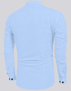 Hemrin MenS Cotton Blend Full Sleeve Short Kurta Shirt With Mandarin Collar Sky Blue