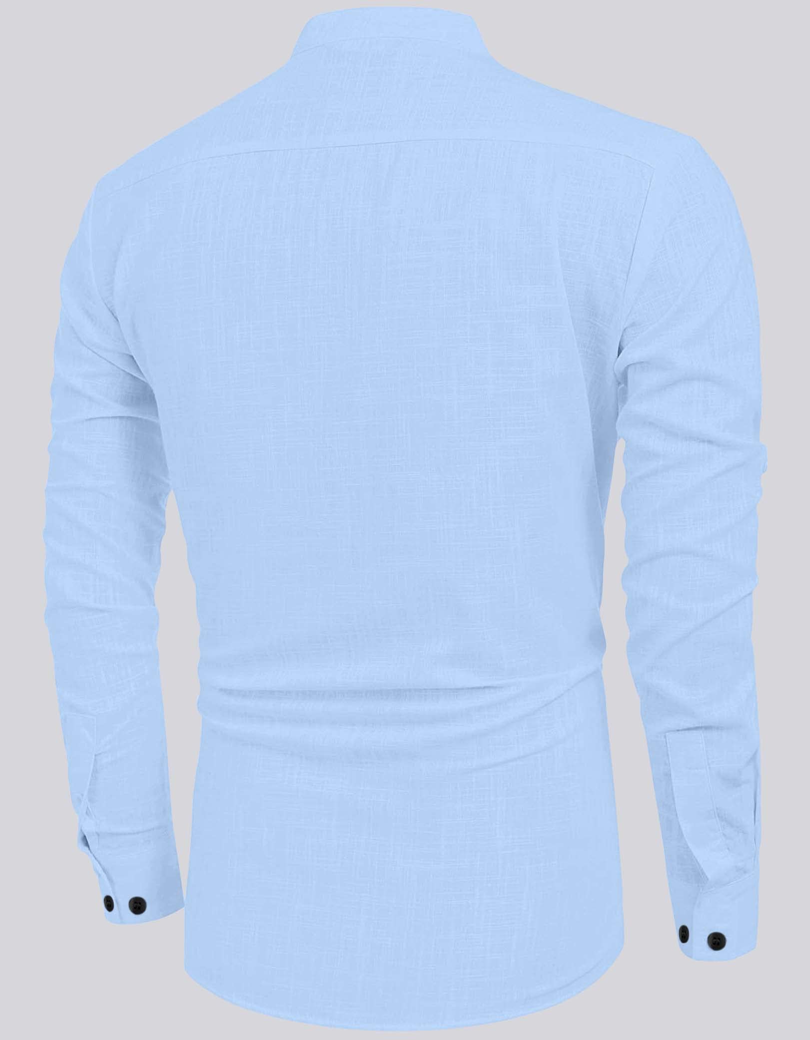 Hemrin MenS Cotton Blend Full Sleeve Short Kurta Shirt With Mandarin Collar Sky Blue