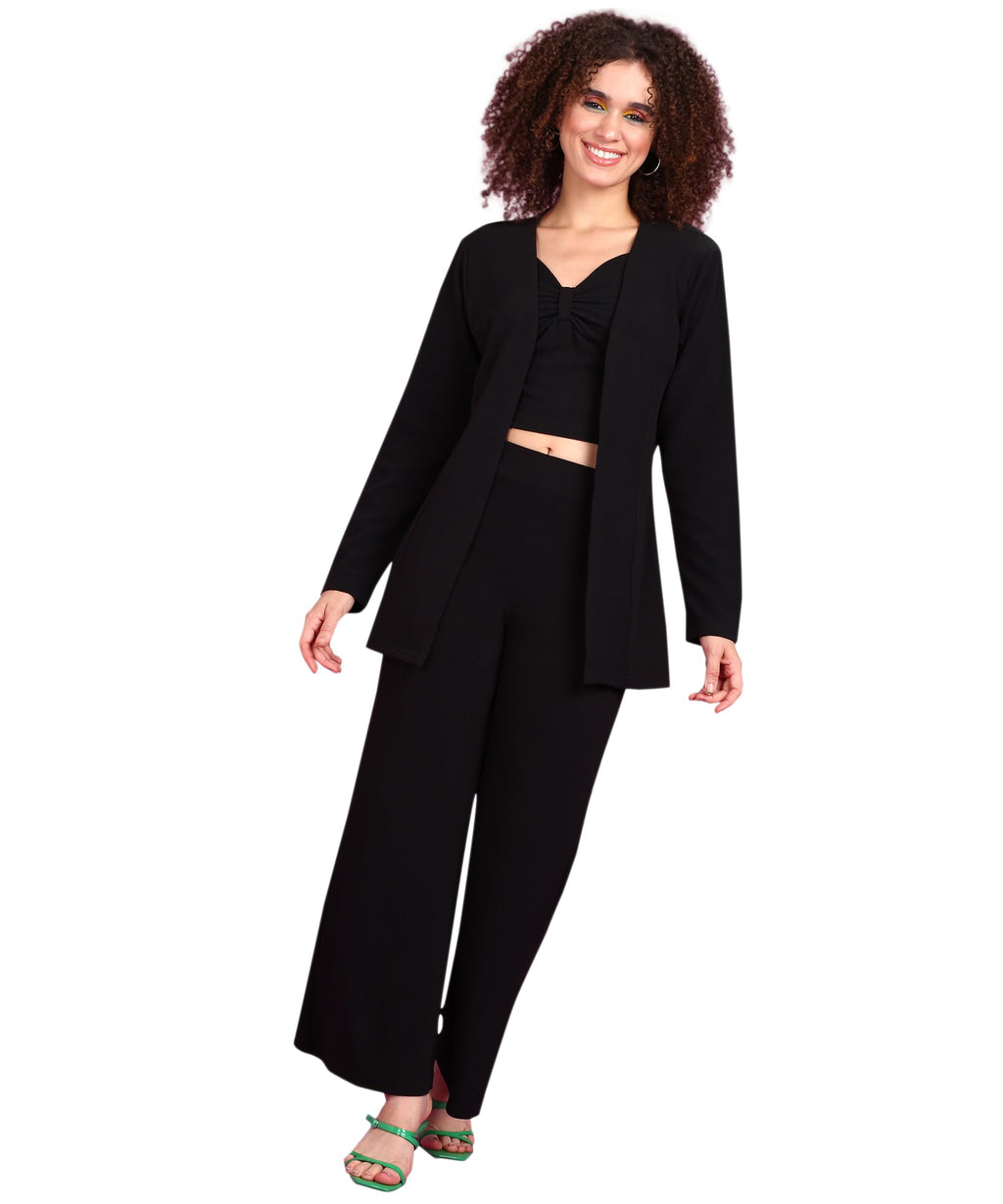 Popwings Casual 3 Pieces Co-Ords Set For Women | Women Shrug Top Trouser Set | Women Shrug Top And Trousers Set Summer Wear| 3 P
