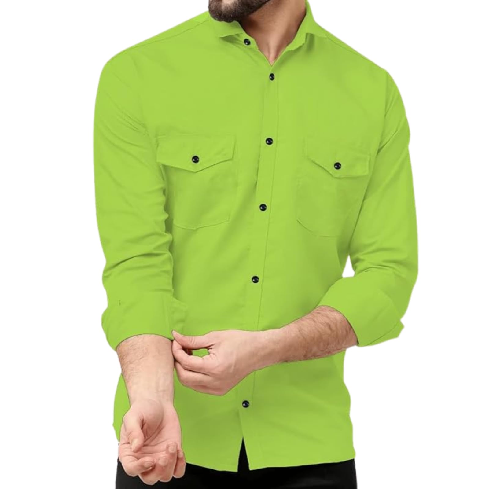 Rebelify Double Pocket MenS Casual Shirt - Regular Fit, Solid Spread Collar, Versatile Everyday Wear, Comfortable And Stylish De