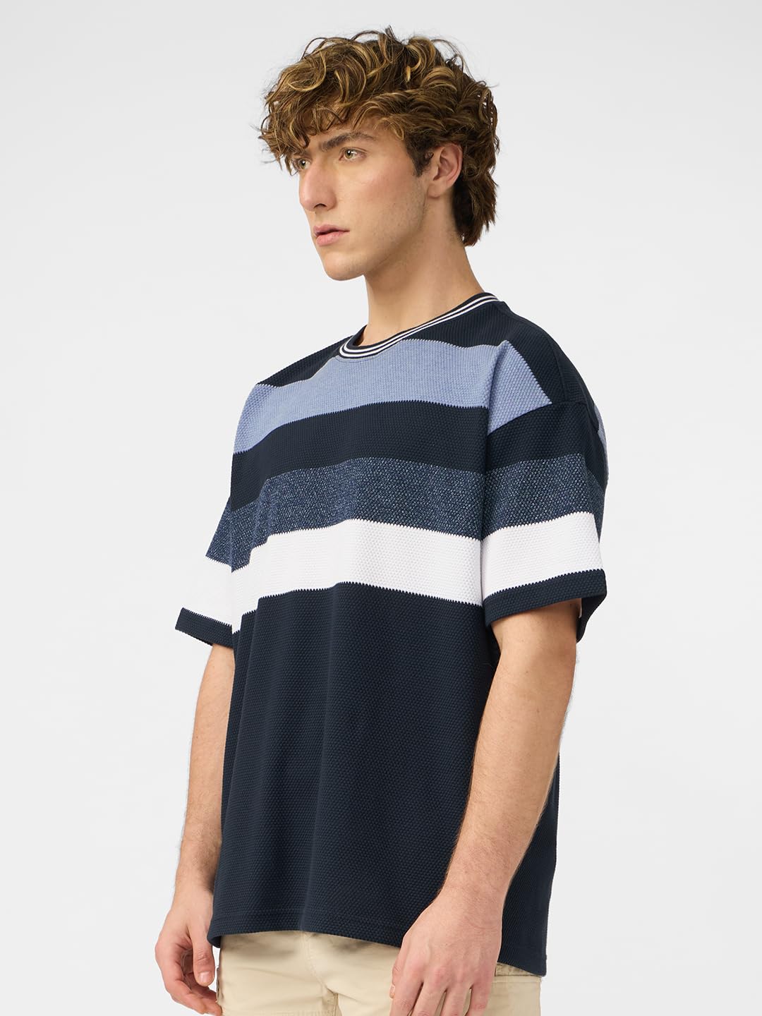 The Souled Store Stripes: Nautical Men and Boys Short Sleeves Round Neck Cotton Oversized T-Shirts