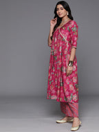 Libas Womens Printed Silk Blend A-Line Kurta With Palazzos And Dupatta