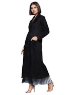 Miss Chase Womens Solid V Neck Full Sleeve Longline Button down Jacket (MCAW24JKT03-60-62-06, Black, XL)