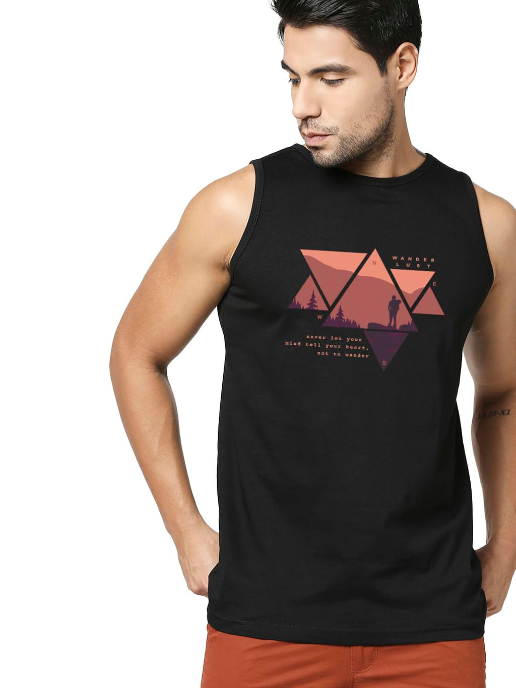 Bewakoof Mens Graphic Printed Regular Fit Sleeveless Round Neck Cotton Vest_519828_Jet Black_S