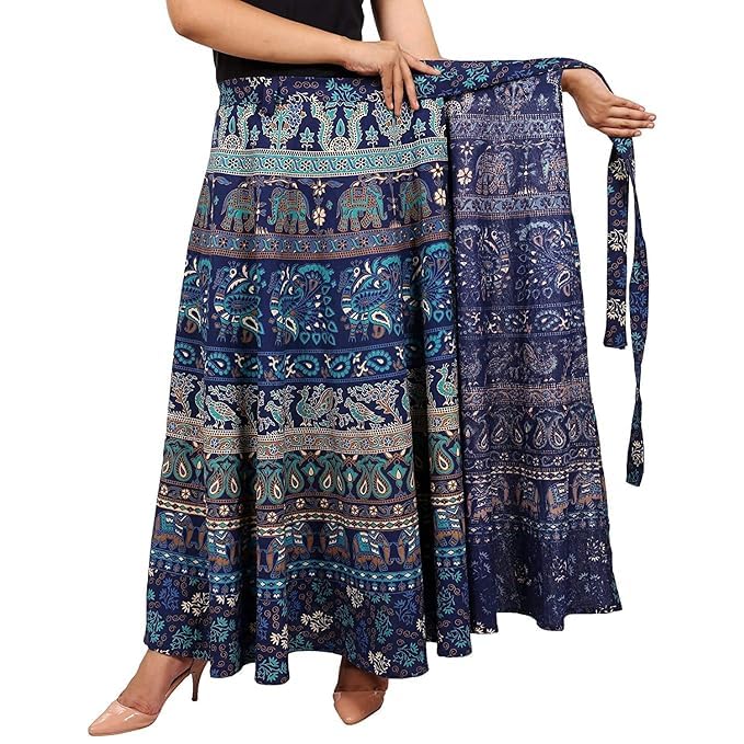 Modern Kart Womens Jaipuri Wrap Around Cotton Printed Maxi Skirt (XXL, Blue) 2