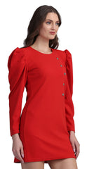 Shasmi WomenS Comfortable Red Round Neck Full Sleeve Solid Midi Bodycon Casual Western Stylish Dress For Womens/Midi Dress For
