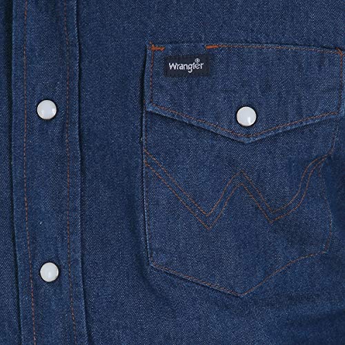 Wrangler Mens Cowboy Cut Western Two Pocket Long Sleeve Snap Work Shirt - Firm Finish - B&T,Indigo,X-Large Tall