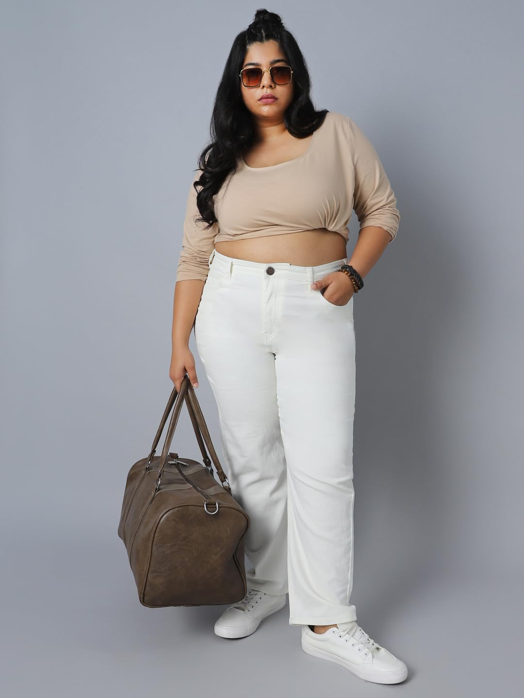 High Star Women Plus Size Straight Fit High-Rise Clean Look Stretchable Jeans