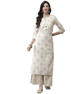 Ishin Women'S Cotton Blend Embroidered A-Line Kurta Suit Set With Sharara Kplnavje-18083_S_Cream